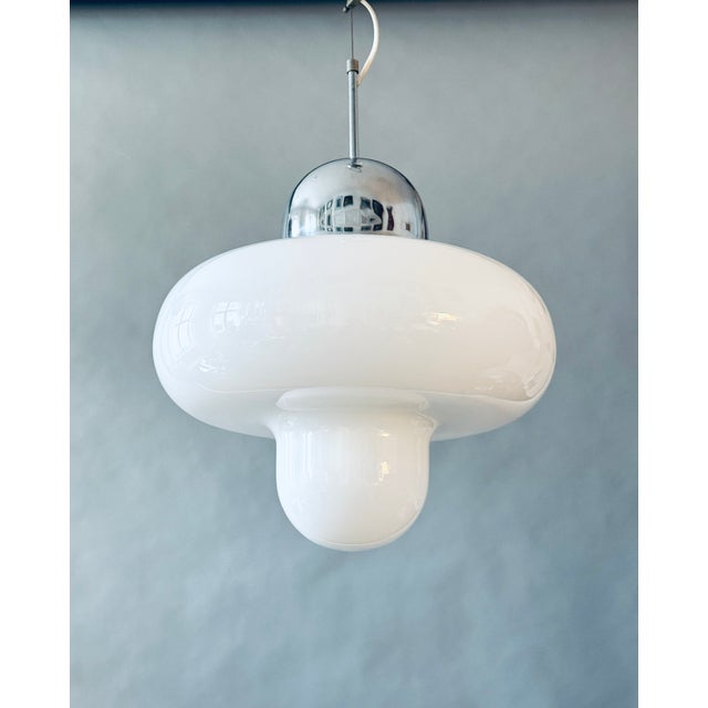1970s Italian Opal Glass and Chrome Pendant Lamp, 1970s For Sale - Image 5 of 8