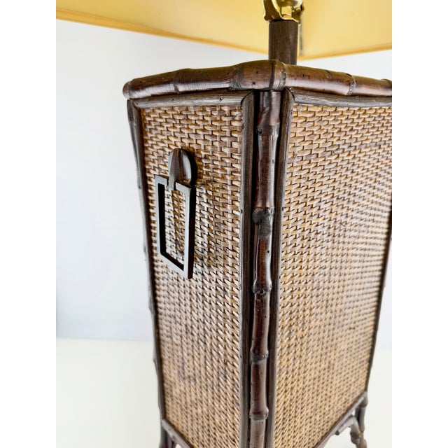 Vintage British Colonial Bamboo & Woven Rattan Table Lamp For Sale - Image 4 of 13