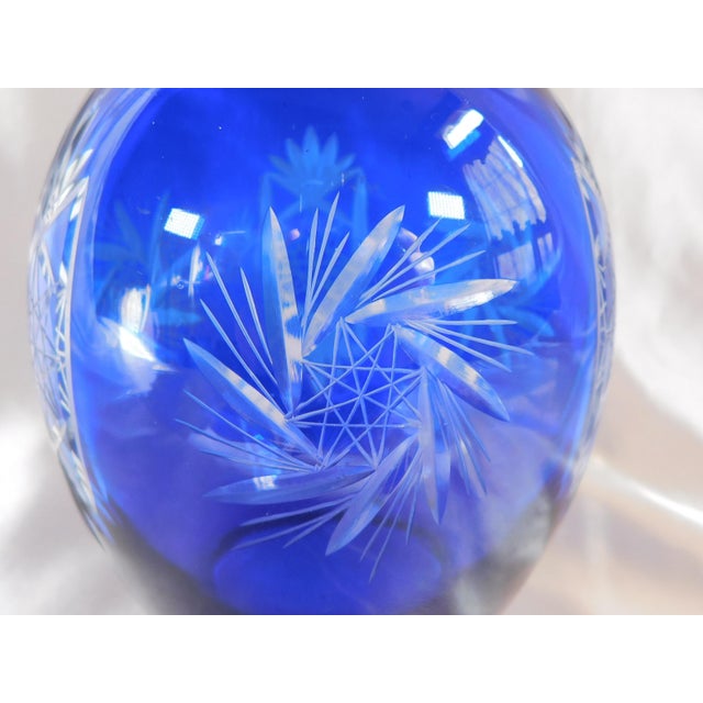 Traditional 1960s Cobalt Cut to Clear Glass Vase For Sale - Image 3 of 3