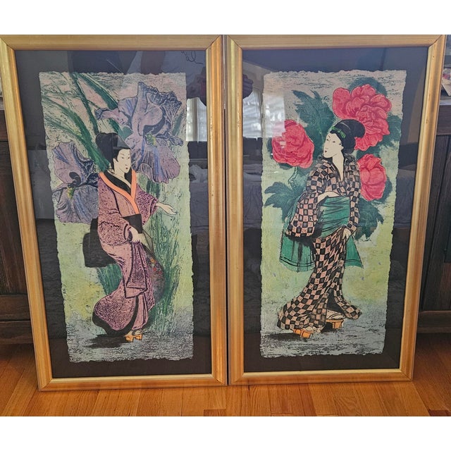 Japanese Mikulas Kravjansky “Flowers of the Orient” Signed Limited Edition Collograph Prints, Pair For Sale - Image 3 of 18