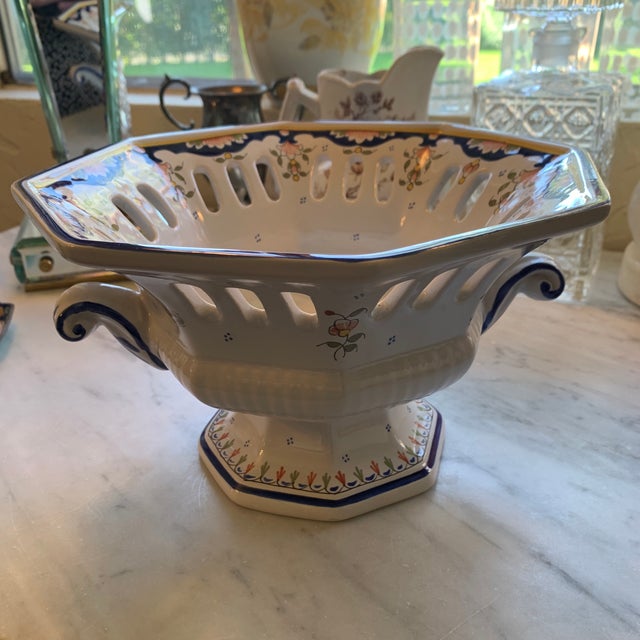 French Rouen Style Faience Compote Pedestal Bowl For Sale - Image 12 of 12