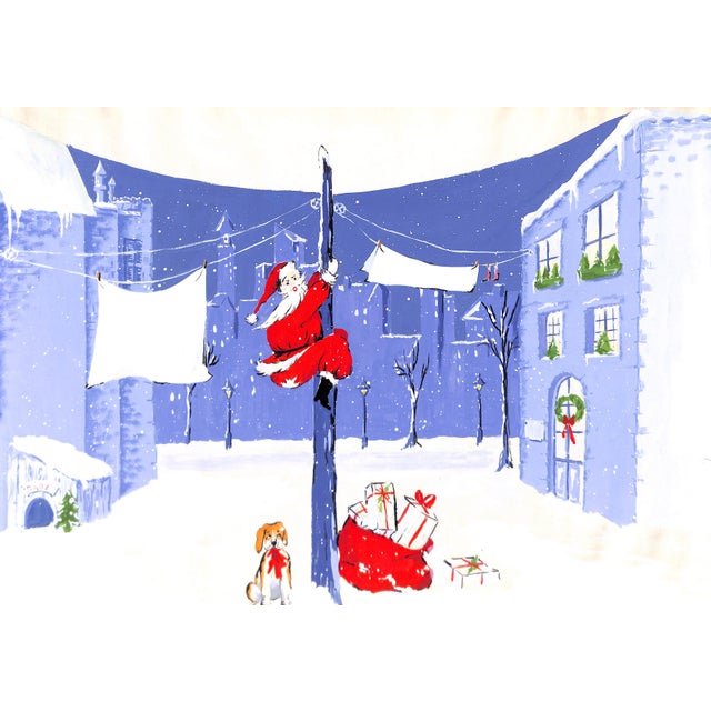 Lanvin Paris Santa Climbing Pole with Dog C1950s Artwork For Sale