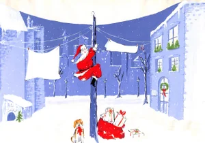 Lanvin Paris Santa Climbing Pole with Dog C1950s Artwork
