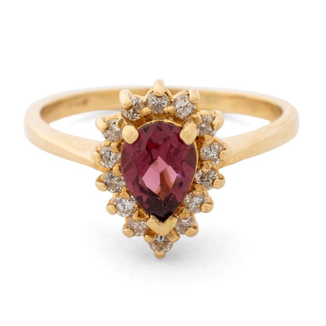 Rubellite and Diamond 14k Yellow Gold Cocktail Ring For Sale - Image 4 of 9