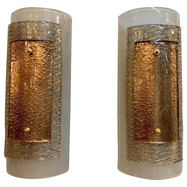Metal Early 21st Century Modern Multi Layered Murano Glass Wall Sconces - A Pair For Sale - Image 7 of 7