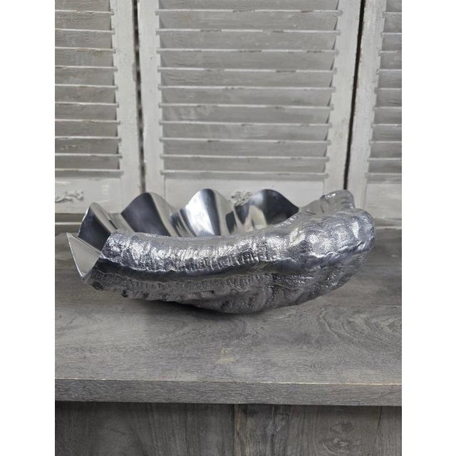 Metal Sculptural Polished Aluminium Open Clam Shell Champagne Cooler For Sale - Image 7 of 17