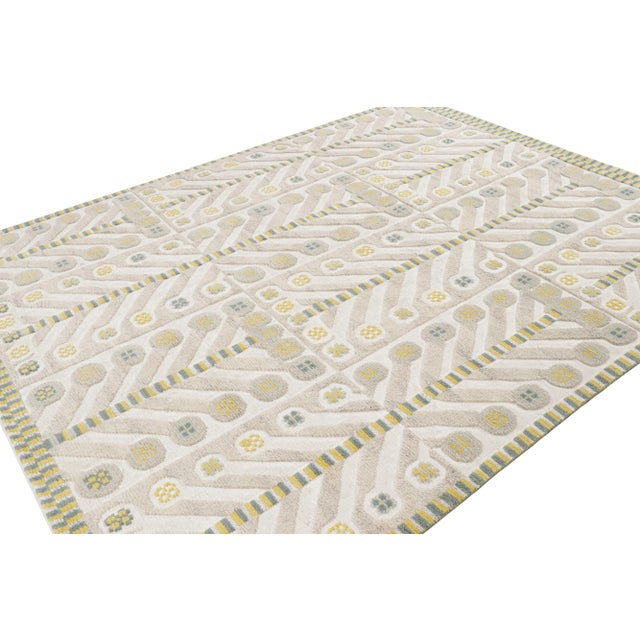 Rug & Kilim Rug & Kilim’s Scandinavian Style Rug in Off-White and Beige Geometric Patterns - 13x18 For Sale - Image 4 of 8