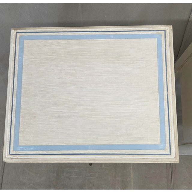 White Vintage Mahogany Nightstands With Handpainted Greek Key Motif - A Pair For Sale - Image 8 of 15