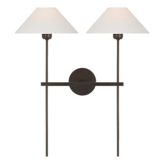 J. Randall Powers for Visual Comfort Signature Hackney 25" Double Tail Sconce in Bronze with Linen Shades For Sale
