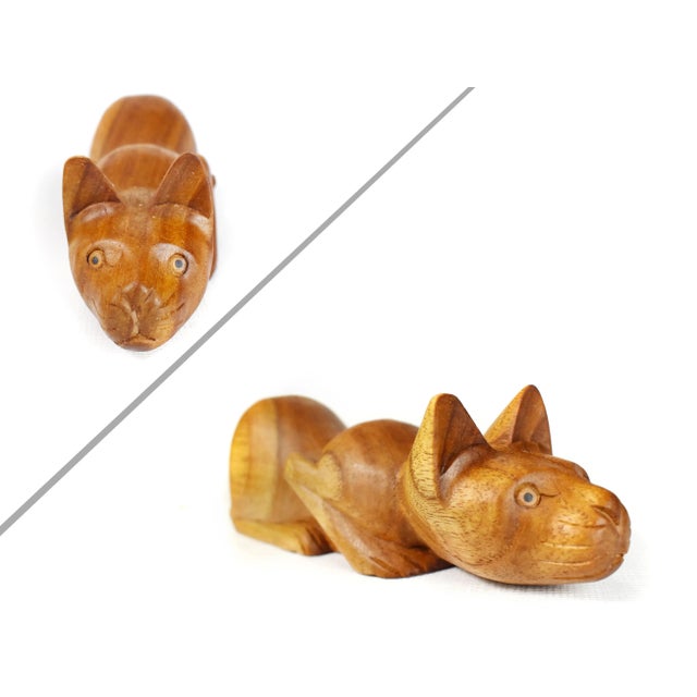 Vintage Wooden Hand Carved Cat Figurine - a Pair For Sale - Image 6 of 10