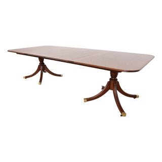 Baker Furniture Historic Charleston Georgian Banded Mahogany Double Pedestal Extension Dining Table, Newly Refinished For Sale