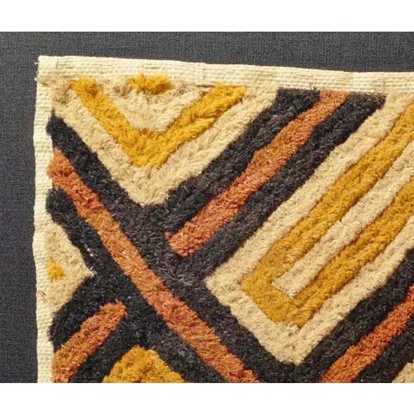 Authentic vintage raffia grass cloth Shoowa mat. Beautifully framed floating on black linen ground. Simple black wood...