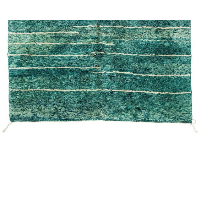 Green Ombre Striped Hand-Knotted Moroccan Wool Rug | 10'1" X 6'7" | One of a Kind For Sale - Image 8 of 8