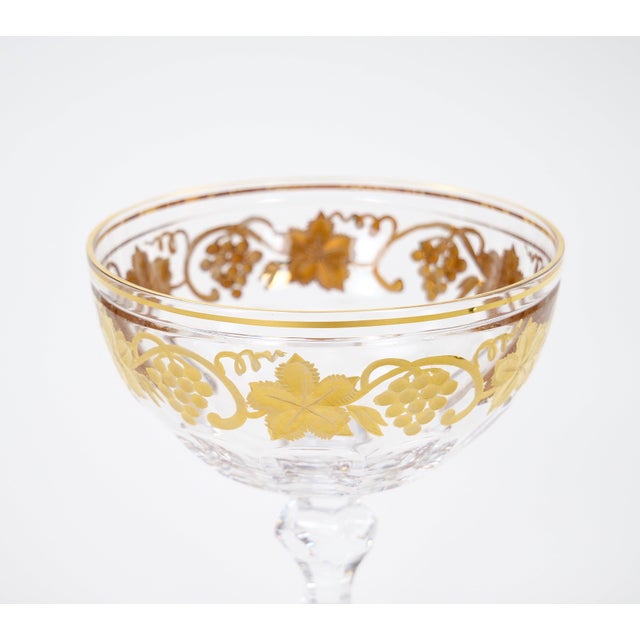 Glass Val Saint Lambert Set of 12 Gilt Gold-Decorated Champagne Coupe Glass Service For Sale - Image 7 of 13