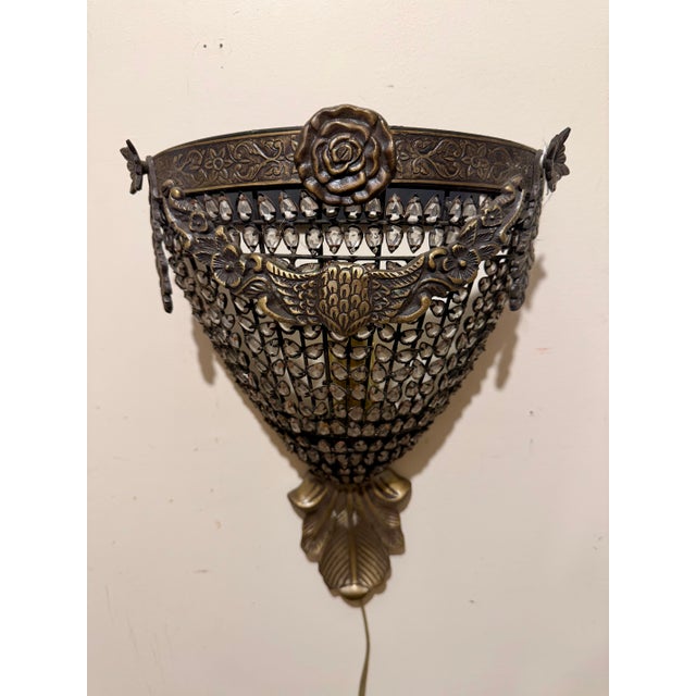 Hollywood Regency Brass and Crystal Sconces, Usa, 1990s For Sale - Image 10 of 13