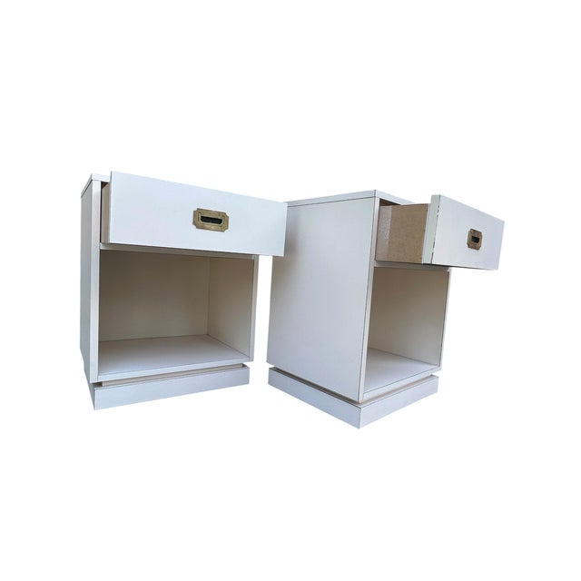 Mid 20th Century Pair of Vintage Campaign Style Bedside Tables For Sale - Image 5 of 11