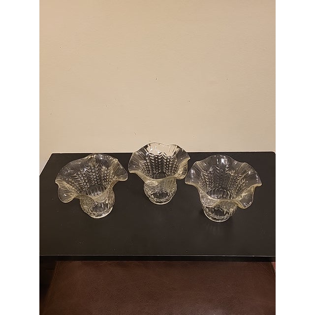 Glass Vintage Ruffled Lamp Shades Pressed Glass 19th Century For Sale - Image 7 of 10