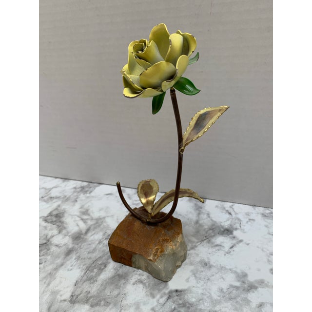 1970s Vintage Midcentury Sculptural Decor Metal Yellow Rose For Sale - Image 5 of 7
