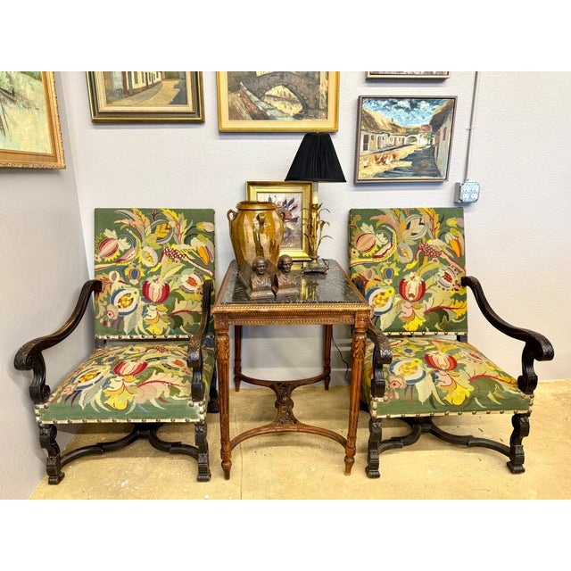 Baroque 18th C. French Baroque Tapestry Armchairs - A Pair For Sale - Image 3 of 15