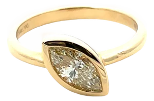 18k Yellow Gold 0.78 Carat Total Weight Marquise Diamond Bezel Set Ring, Size 6.5