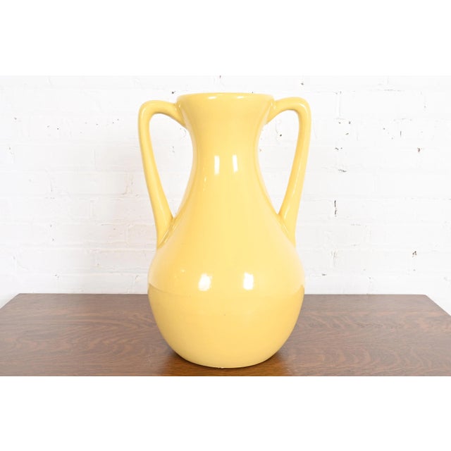 Robinson Ransbottom of Roseville Arts & Crafts Large Yellow Glazed Handled Art Pottery Jug or Vase, 1930s For Sale - Image 12 of 12