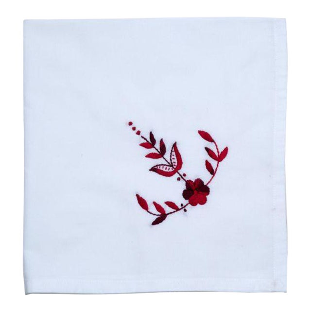 Florentina Shaded Red Embroidered Napkin For Sale