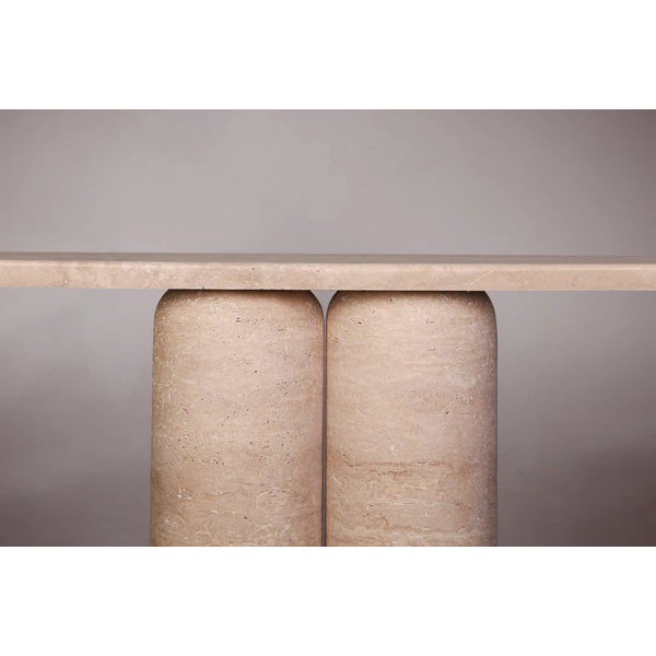 Contemporary Bullet Leg Travertine Console Table 72" For Sale - Image 3 of 5