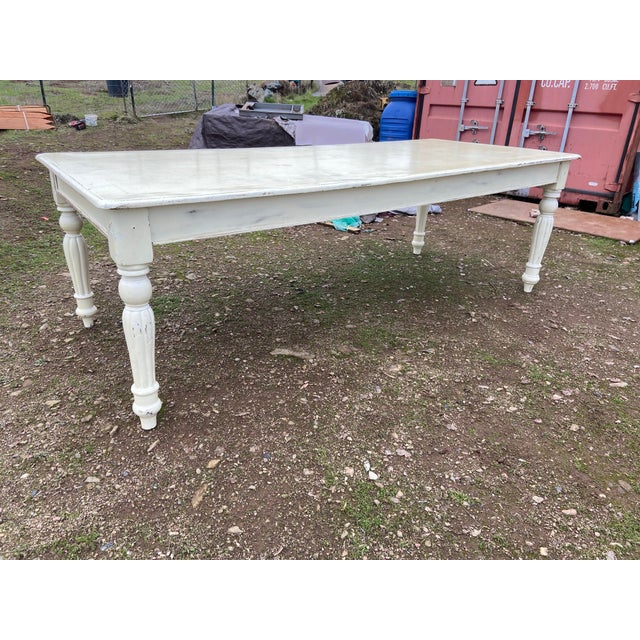 Wood Antique Rustic Pine Farmhouse Shabby Chick Dining Room Kitchen Table For Sale - Image 7 of 12