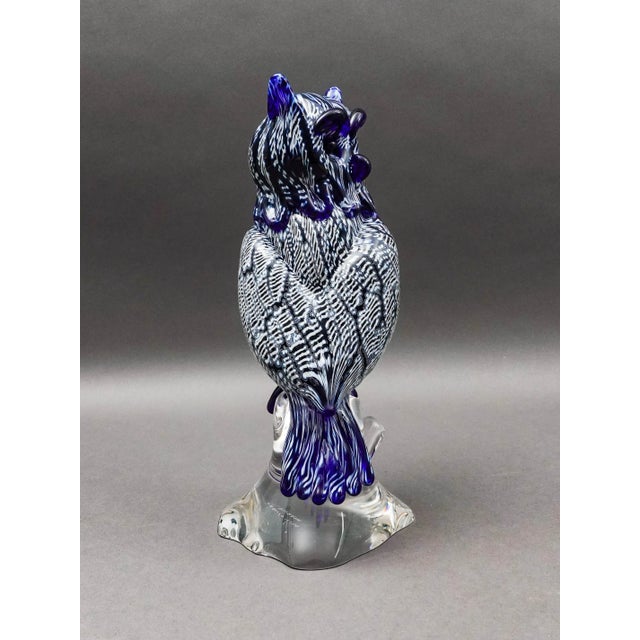 Seguso Viro Signed Large Blue & White Murano Glass Owl Figurine Sculpture. Measures approximately 4 7/8" long, 4 5/8"...
