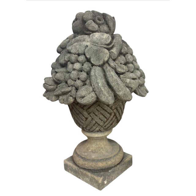 Traditional Vintage Classical Cast Stone Fruit & Floral Urn Finial / Garden Basket Sculpture For Sale - Image 3 of 11