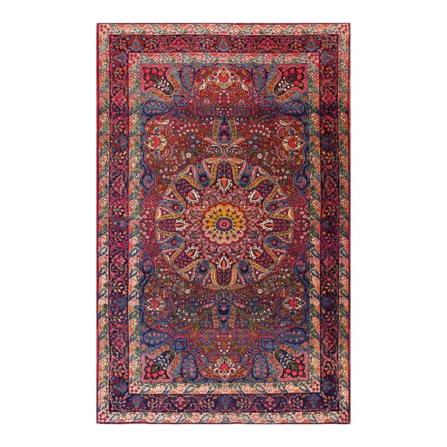 1920s Colorful Medallion Antique Persian Kerman Rug 4' 7" X 7' 2" Handknotted Wool Carpet For Sale