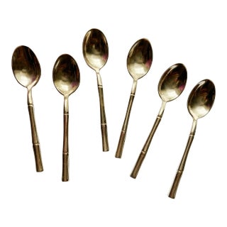 Vintage Star of Siam Faux Bamboo Bronzeware Teaspoons, Set of 6 For Sale