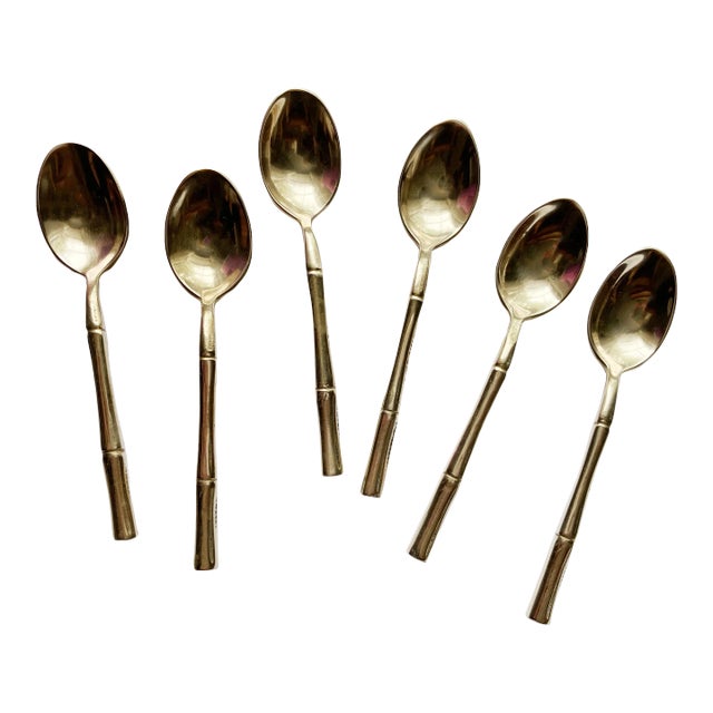Vintage Star of Siam Faux Bamboo Bronzeware Teaspoons, Set of 6 For Sale