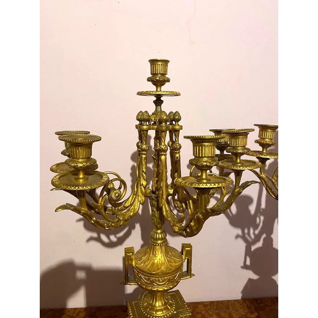 19th Century French Napoleon III Ormolu Table/Mantle Clock With Candelabras - 3 Piece Set For Sale - Image 10 of 12