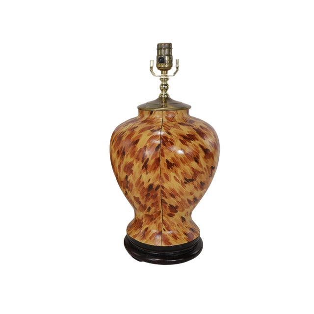 Art Deco Early 21st-Century Hand-Painted Tortoiseshell-Patterned Art Ceramic Table Lamps - a Pair For Sale - Image 3 of 9