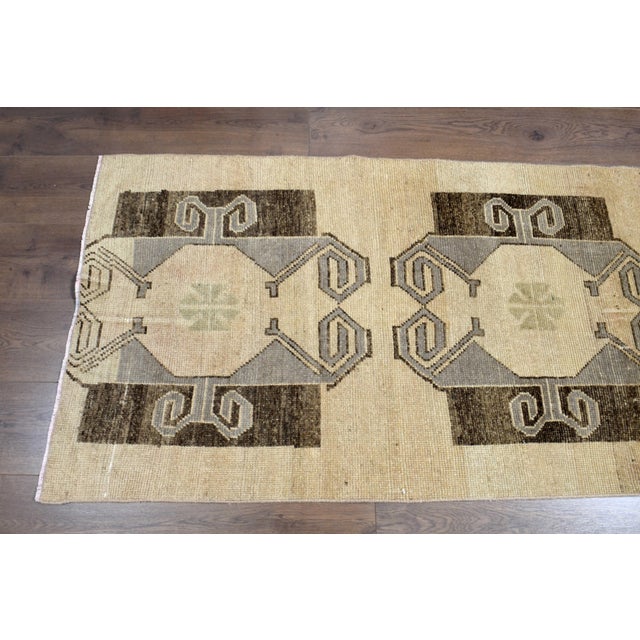 Persian 1970s Vintage Turkish Handmade Wool Cotton Brown Runner Rug For Sale - Image 3 of 11