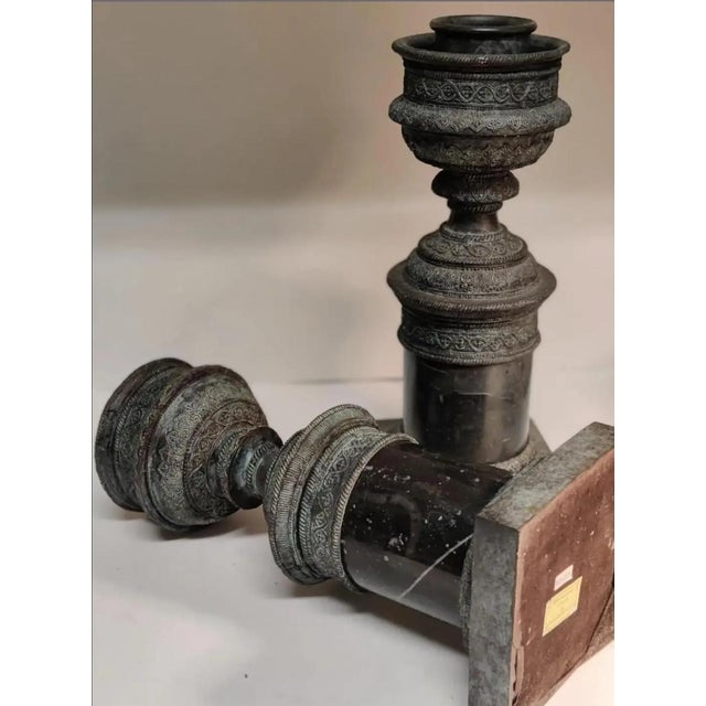 Vintage Maitland - Smith Bronze and Marble Hurricane Candle Holder ~ a Pair For Sale - Image 10 of 12