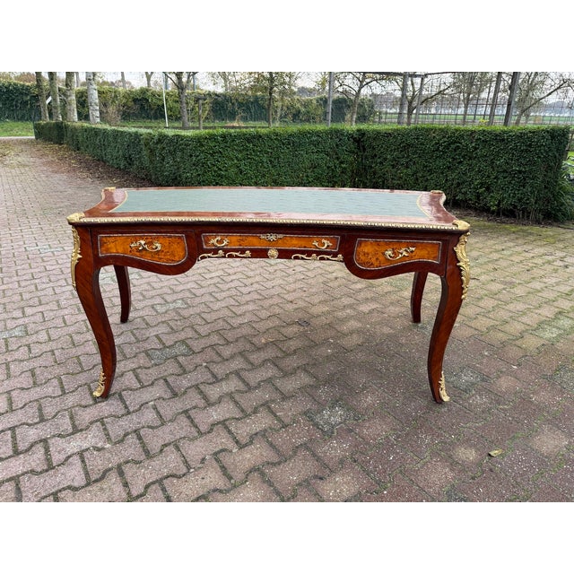 19th Century C1890 French Louis XVI Brown Mahogany Bronze Writing Desk - 1 Pc For Sale - Image 5 of 17