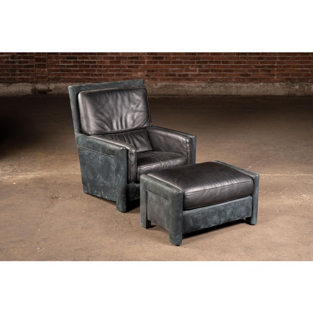 c. 1990s; Roche Bobois - Paris, France Contemporary lounge chair with matching ottoman by Roche Bobois, upholstered in a...