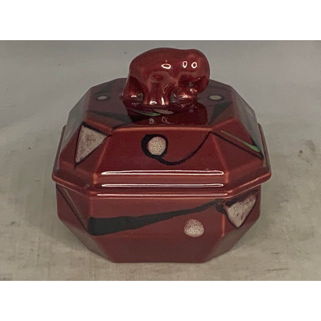 Rare Art Deco Ceramic Elephant Powder Jar: Hand Painted, c. 1930s For Sale - Image 4 of 10