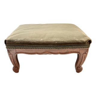 Circa 1930 French Provincial Style Olive Velvet Footstool - Made in Belgium For Sale