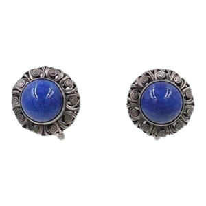 Vintage 1950s Signed Napier Silvertone Faux-Lapis Cabochon Rhinestone Clip Earrings - 2 Pieces