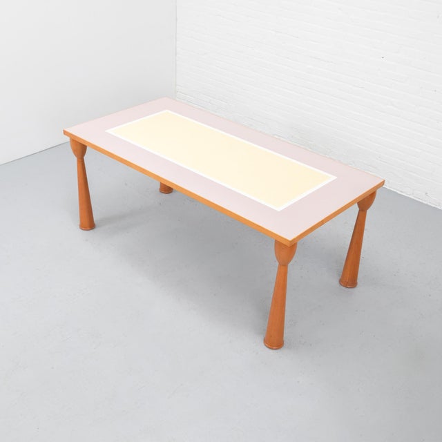 Rare dining table from the Filicudi series, designed by Ettore Sottsass and Marco Zanini for Zanotta in 1993. A...