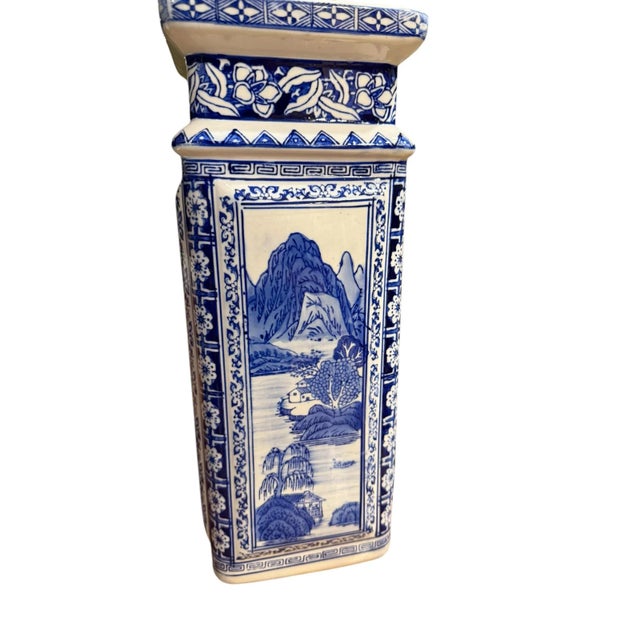 Mid 20th Century Chinoiserie Qianlong Style Blue and White Porcelain Vases- A Pair For Sale - Image 5 of 12