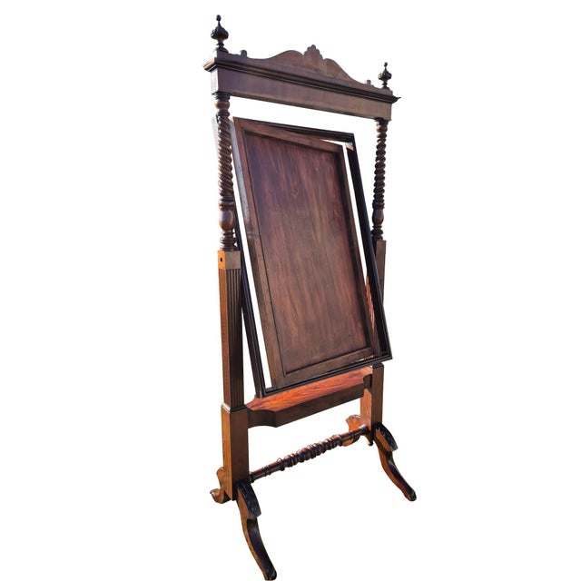 Antique Tilting Floor Mirror in Mahogany with Beveled Glass, 1870 For Sale - Image 12 of 18