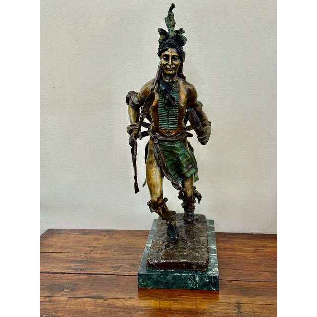 1990s Indian Dancer Bronze Statue Inspired by Frederic Remington For Sale - Image 5 of 10