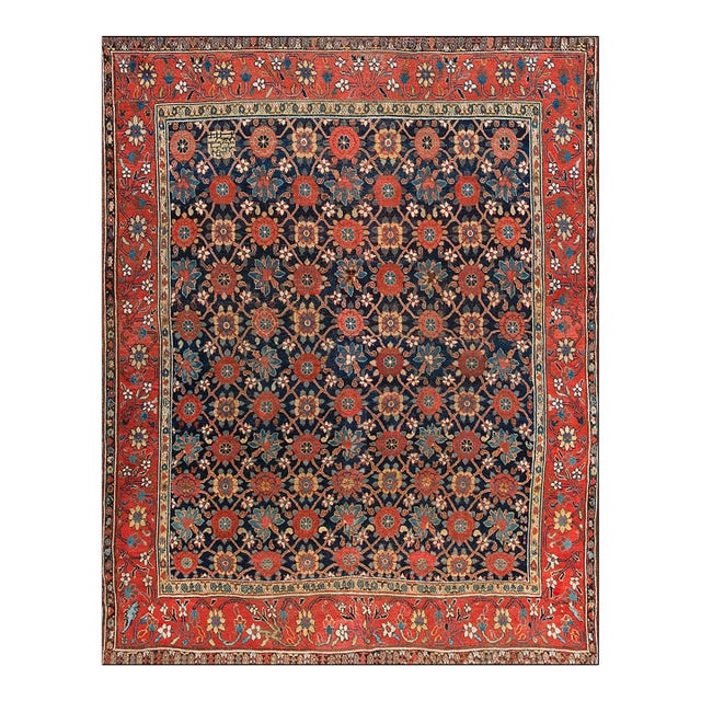 1800s Blue Navy Mina Khani Tribal Antique Nw. Persian Rug With Inscription Dated 1808 8' 4" X 10' 4" Handknotted Wool Carpet For Sale
