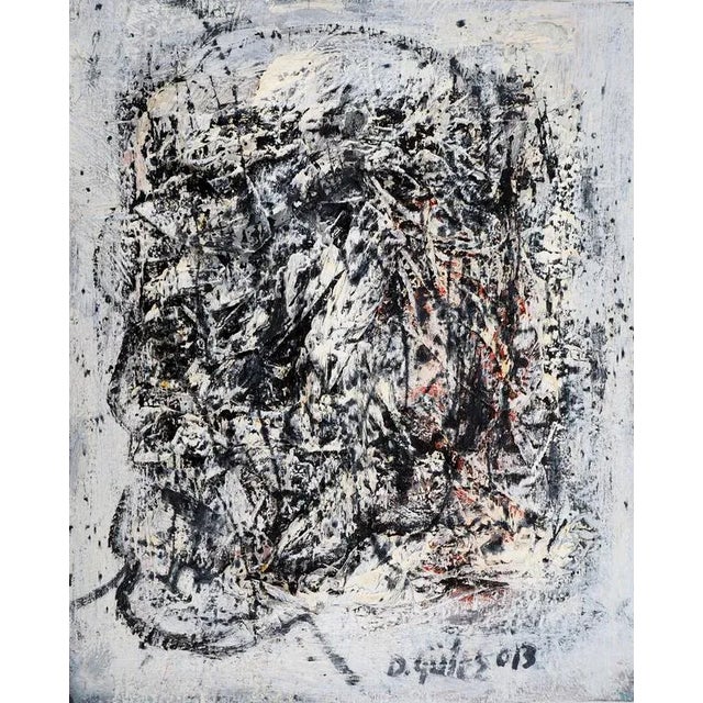 Black Dyap Guler, Portrait of an Abstract Man in Black, Blue and White, Mixed Media on Canvas For Sale - Image 8 of 8