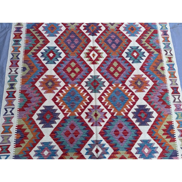 1990s 1990s 5'7" X 8'2" Modern Afghan Hand-Woven Kilim Rug, Soft Wool, Geometric Pattern For Sale - Image 5 of 10