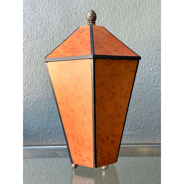 This sophisticated vintage faceted urn, handcrafted for Silvestri, is a stunning example of late 20th-century decorative...